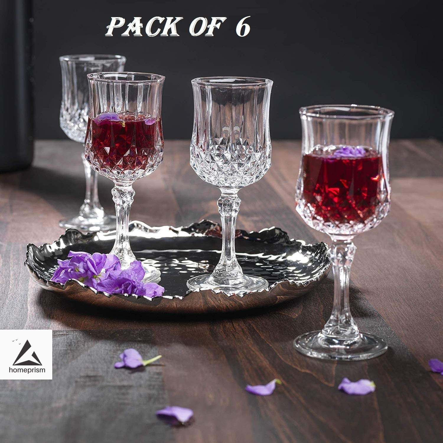 shreenath craftshreenath craft Diamond Glasses Set of 6 -Premium Style Red Wine Glasses 180 ML - Glassware Set