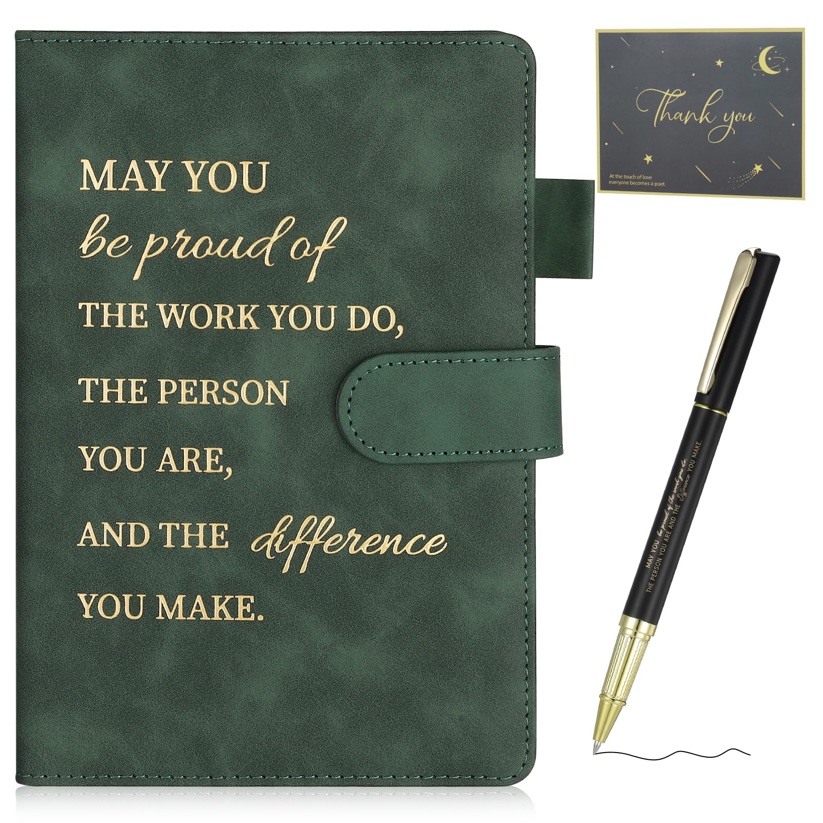 Thank You Gifts Employee Appreciation Gift Inspirational A5 Notebook Pen and Greeting Card Gift Set Friendship Leaving Gifts for Colleagues Women Men Coworker Nurse Teacher Employee (Green) — image 1