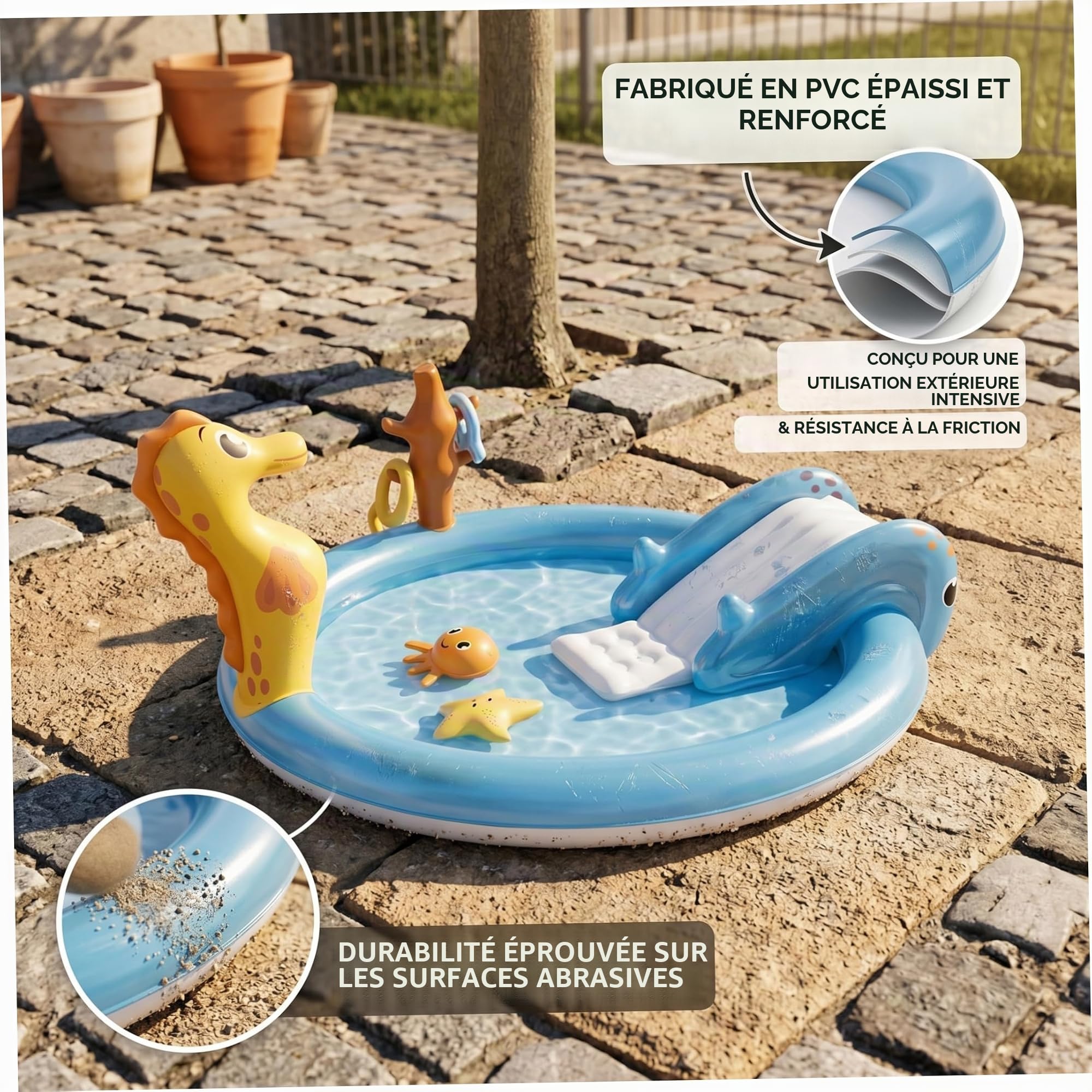Piscine Gonflable pour Enfants avec Toboggan – Piscine pour Enfants en PVC épais avec arroseur intégré, Grand imprimé Animal Marin pour s'amuser en Plein air