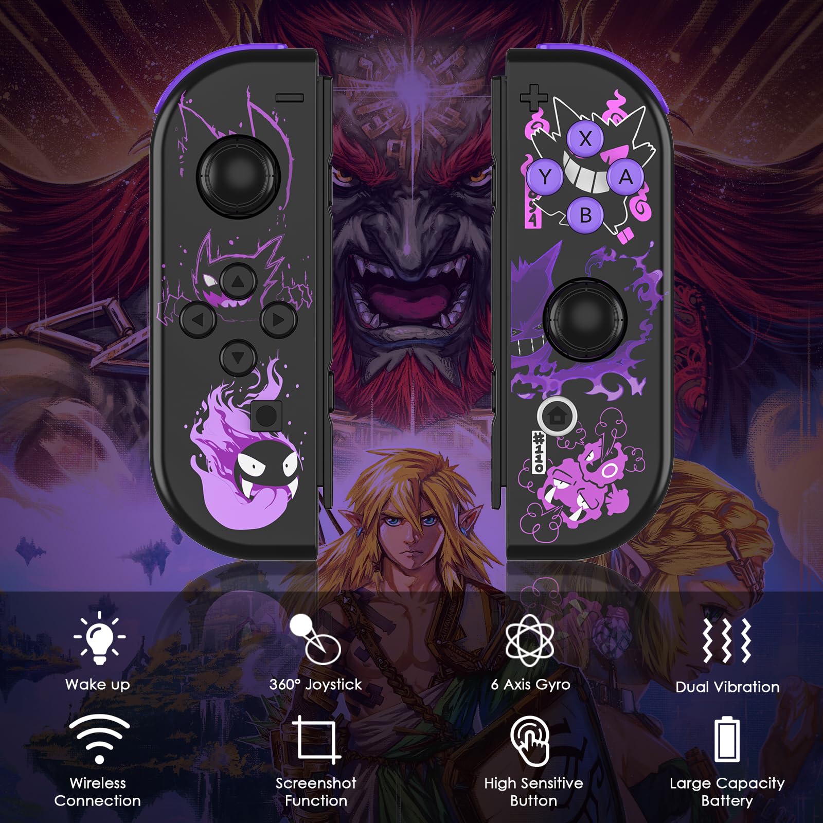 Mhwlhbx Générique Manette pour Swich, Remplacement Manette snas fil L/R Switch compatibles avec Switch/Lite/OLED, supportant le contrôle de mouvement/réveil/vibration double-Purple - 3
