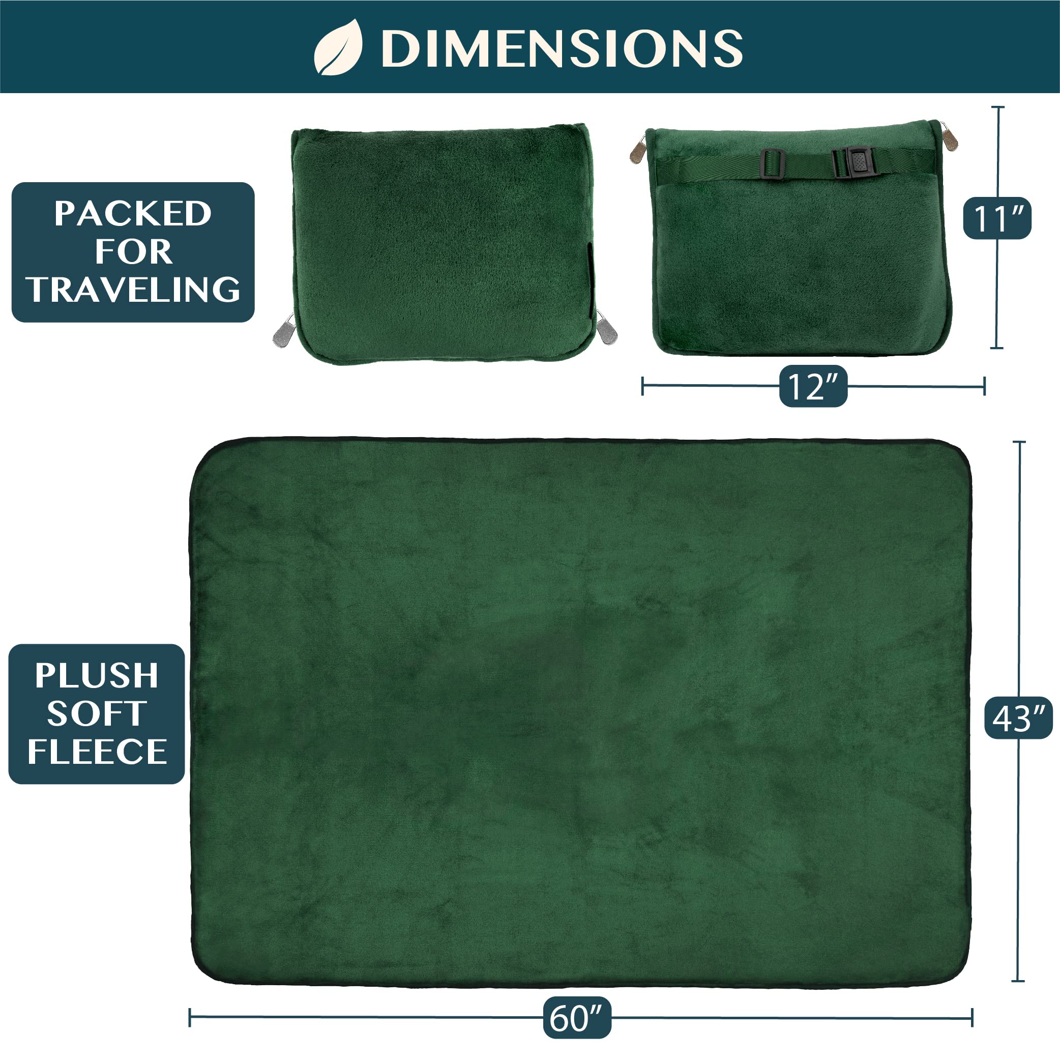 PAVILIA Coperta da viaggio per aeroplano, set combinato 2 in 1, coperta pieghevole per aereo, accessorio da viaggio per auto, idea regalo per viaggiatori con cinghia per bagaglio/zaino, 152 x 109 cm