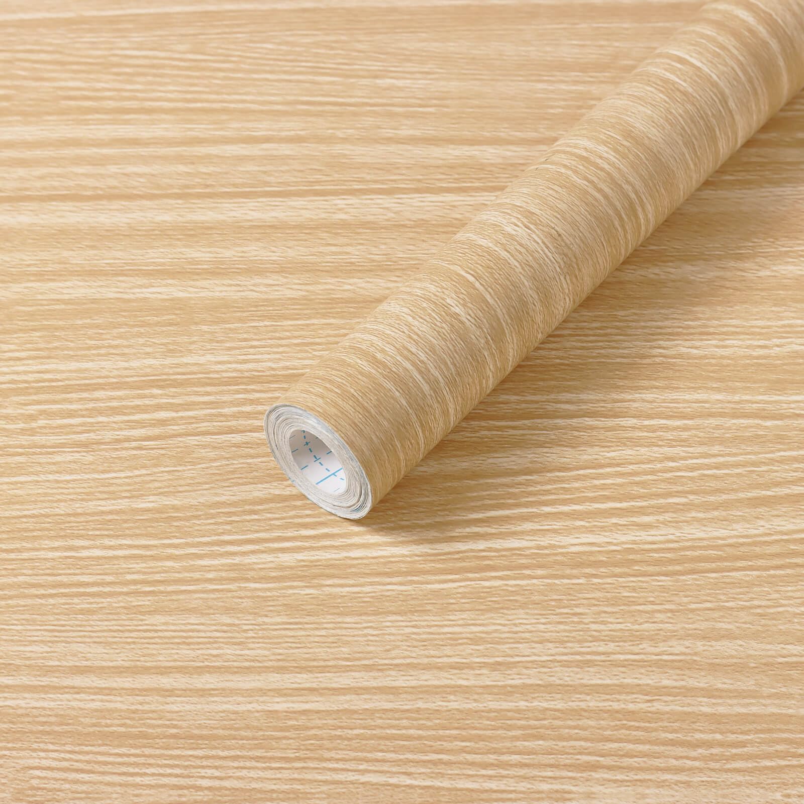 Fiula Light Oak Wood Wallpaper Peel and Stick 44CM x 500CM – Self Adhesive Wood Effect Contact Paper for Kitchen Cabinets Furniture Countertops Bedroom Wall Décor