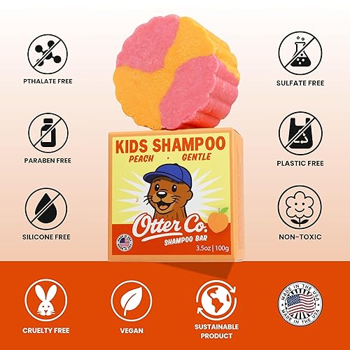 Miniatura 6 de Otter co. Kids Gentle Peach Shampoo Bar - Champú para niños pequeños sin lágrimas - Sin sulfatos y no tóxico - Fabricado con ingredientes orgánicos