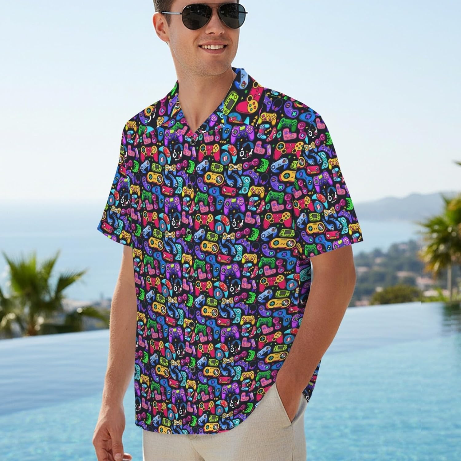 ukoyhga 80s 90s Hawaiian Shirt for Men Big and Tall Funny Button Up Shirts Tropical Beach Disco Party Outfits Size Down - Image 4