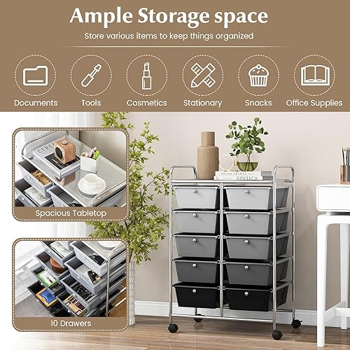Miniatura 4 de Carrito de almacenamiento con ruedas de 10 cajones, organizador con ruedas para arte, herramientas, manualidades, papel, álbum de recortes, carrito