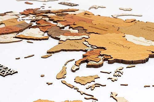 Miniatura 4 de Decoración de pared de mapa del mundo de madera, multicapa, madera teñida multicolor, nombres grabados, diseño 3D único, para cocina, oficina,