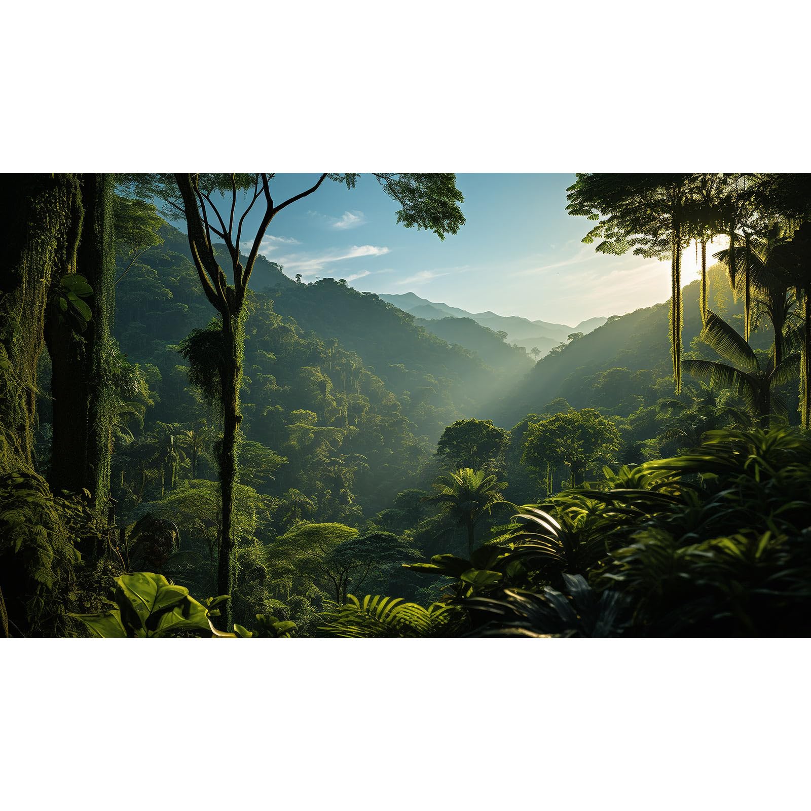 Riivvdise Tropical Aquarium Background Rainforest Jungle Style Terrarium Backdrop Blue Sky Forest Lush Tropical Plants Sunlight Fish Tank Background