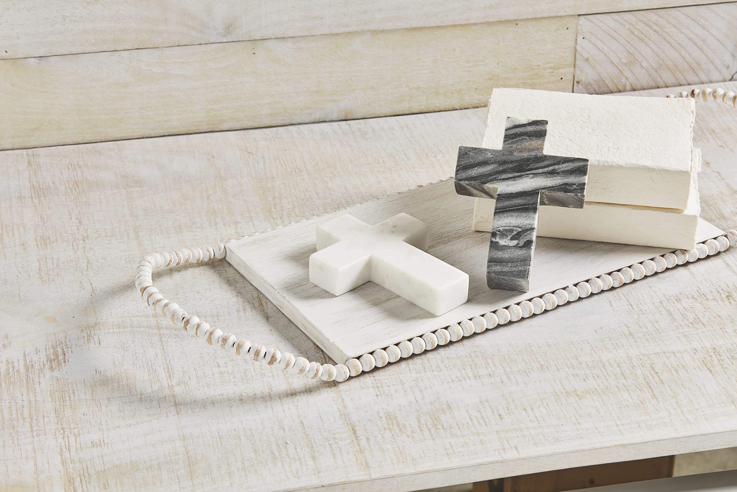 Mud Pie Croce in marmo, bianca, 15,2 x 11,4 cm