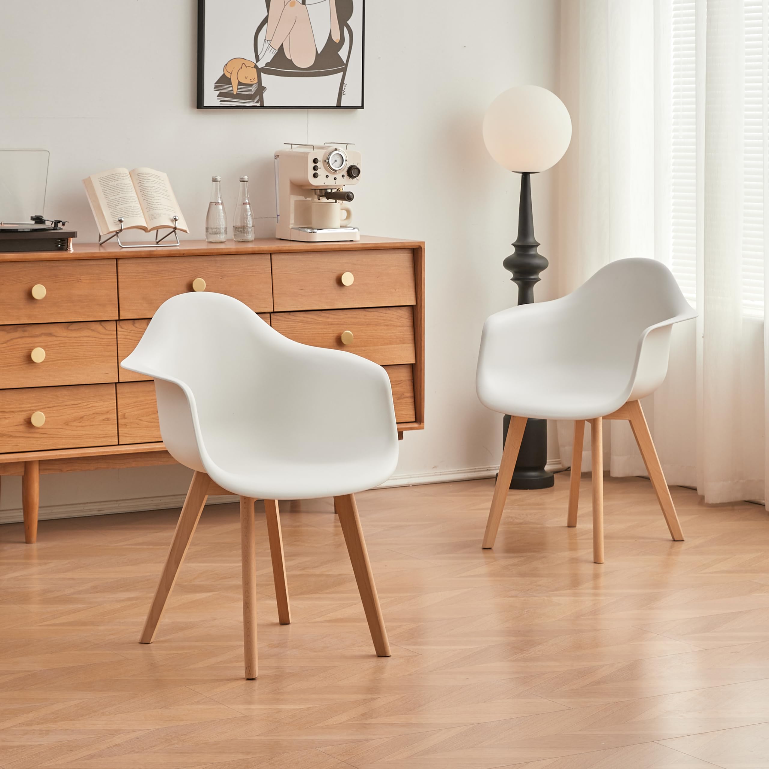 GrandCA HOME Pack de 6 Sillas de Comedor Sillas de Cocina Nórdicas con Patas de Madera de Haya, Sillones Modernos para Salón, Oficina, Dormitorio, Comedor, Blanco