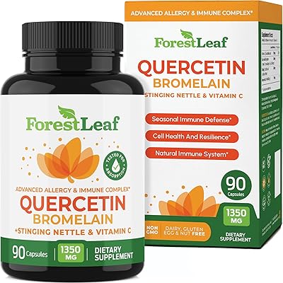 ForestLeaf Quercetin with Bromelain 1350mg - Blend with Vitamin C & Stinging Nettle Supplement, Quercetin 500mg Capsules, Non-GMO Gluten Free, Natural Function, 90 Veggie Caps