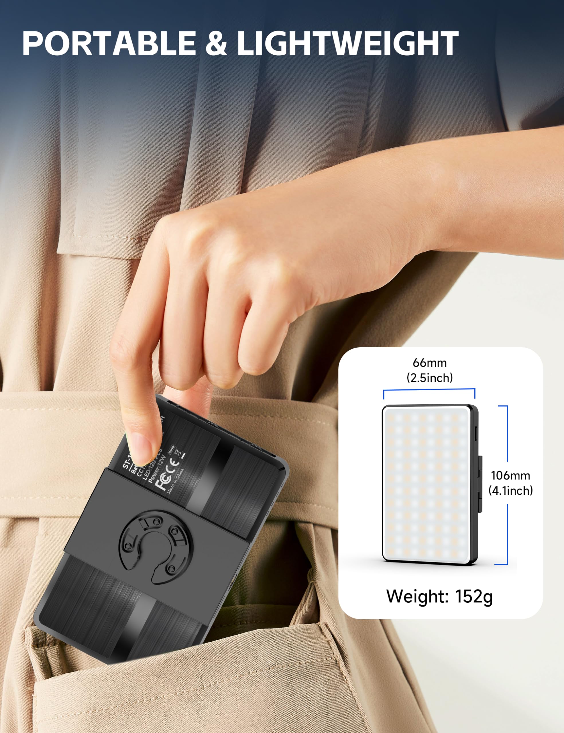 120 LED Video Light Mobile Phone Selfie Light, ładowalne kieszonkowe światło wypełniające CRI95 + panel o dużej mocy kompatybilny ze zdjęciami, podróżami, filmami, Tiktok Live Streaming