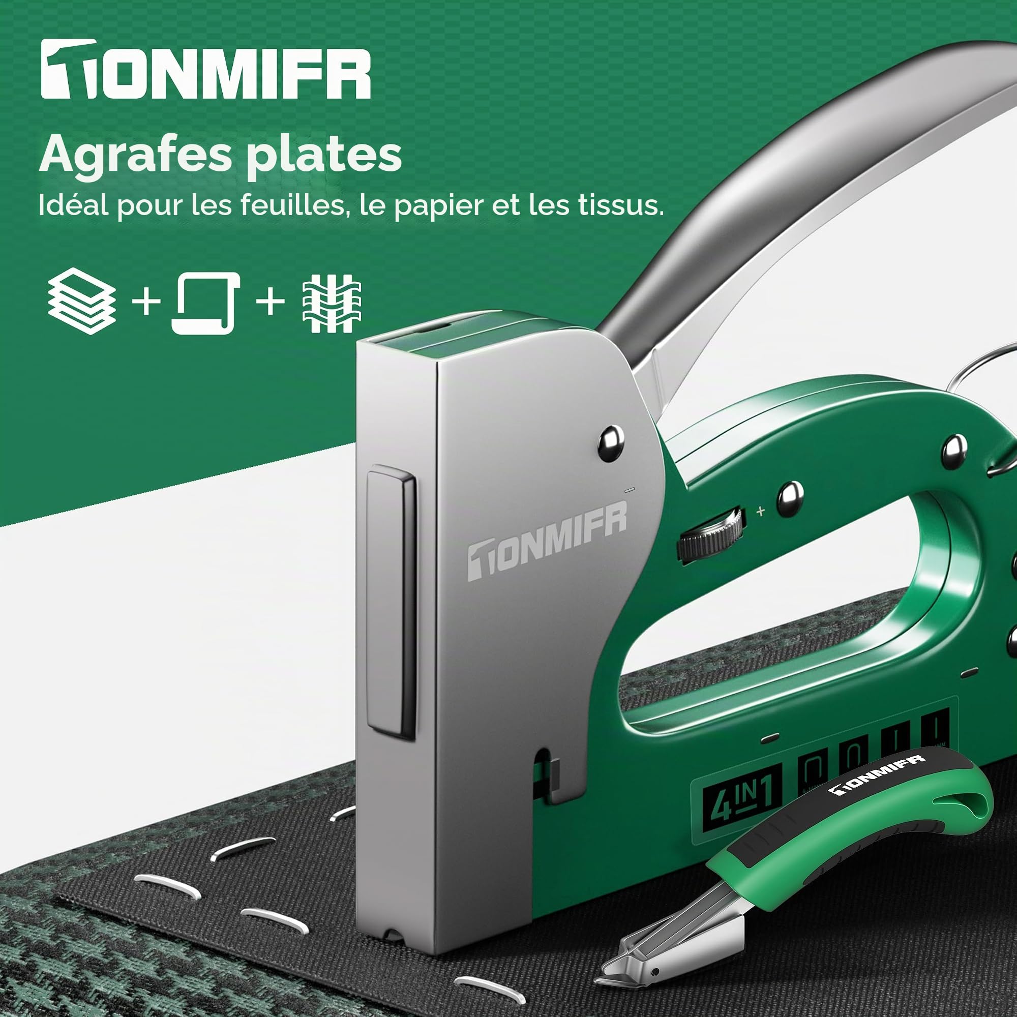 Agrafeuse Murale Professionnelle 4 en 1 avec 4000 Agrafes & Dégrafeuse - Réglage 1080°, Puissante pour Bois, Tapisserie, Mobilier, Tissu et Projets DIY