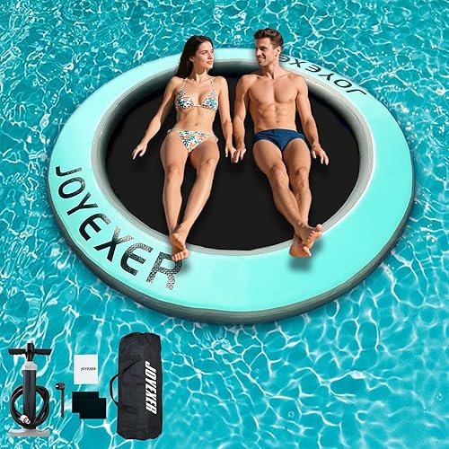 Round Floating Ring, 8FT Inflatable Water Hammock Lake Floats for Adults, Inflatable Floating Dock Platform for Lake, Beach, Ocean