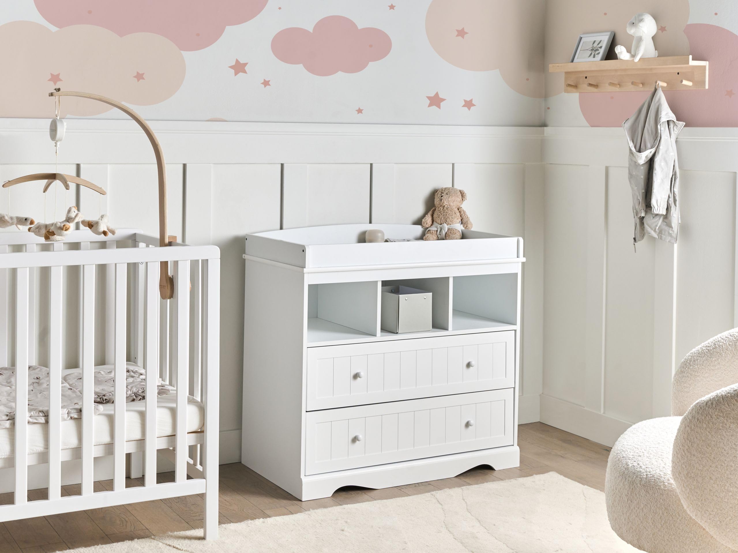 Beliani Baby Wickeltisch Kommode weiß schmal 50x90x86 cm 2 Schubladen 3 Regale Virden