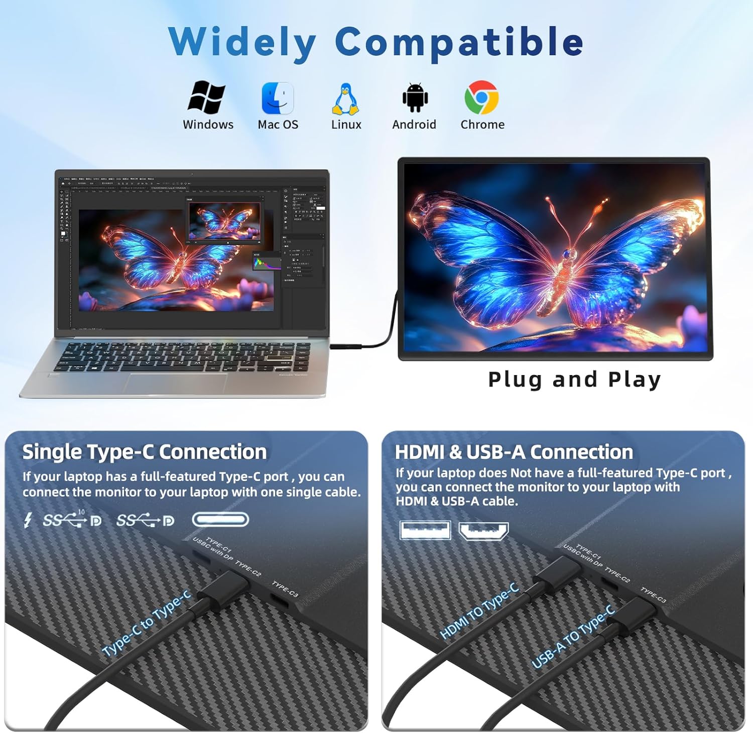 Portable Monitor 16" 1200P FHD Laptop Screen Extender, Horizontal Vertical Monitors with Detachable Kickstand, Built-in Speakers, Plug & Play Computer Gaming Travel Monitor for Wins Mac Chrome Phone