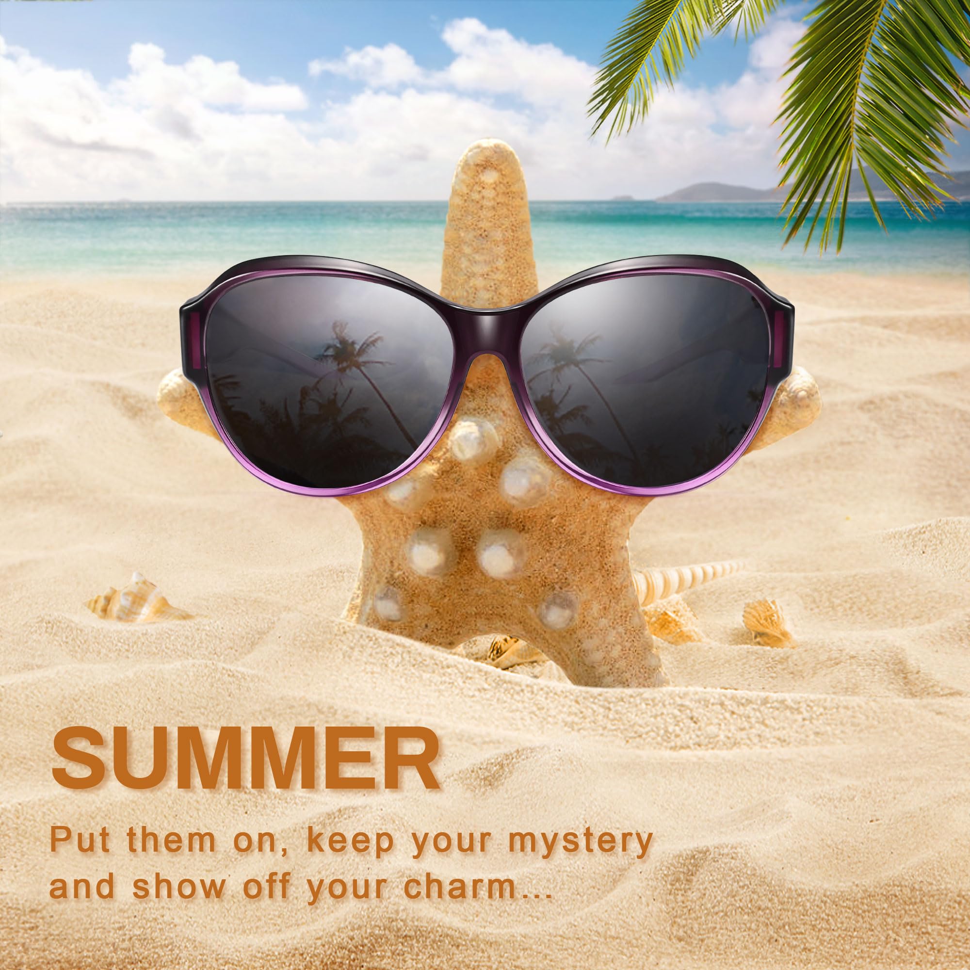 URUMQI Sonnenbrille für Brillenträger Damen Überzieh Sonnenbrille UV400 Schutz Blendschutz Polarisierte Fit over Brille Ultra Leicht Katzenauge Lila Rahmen