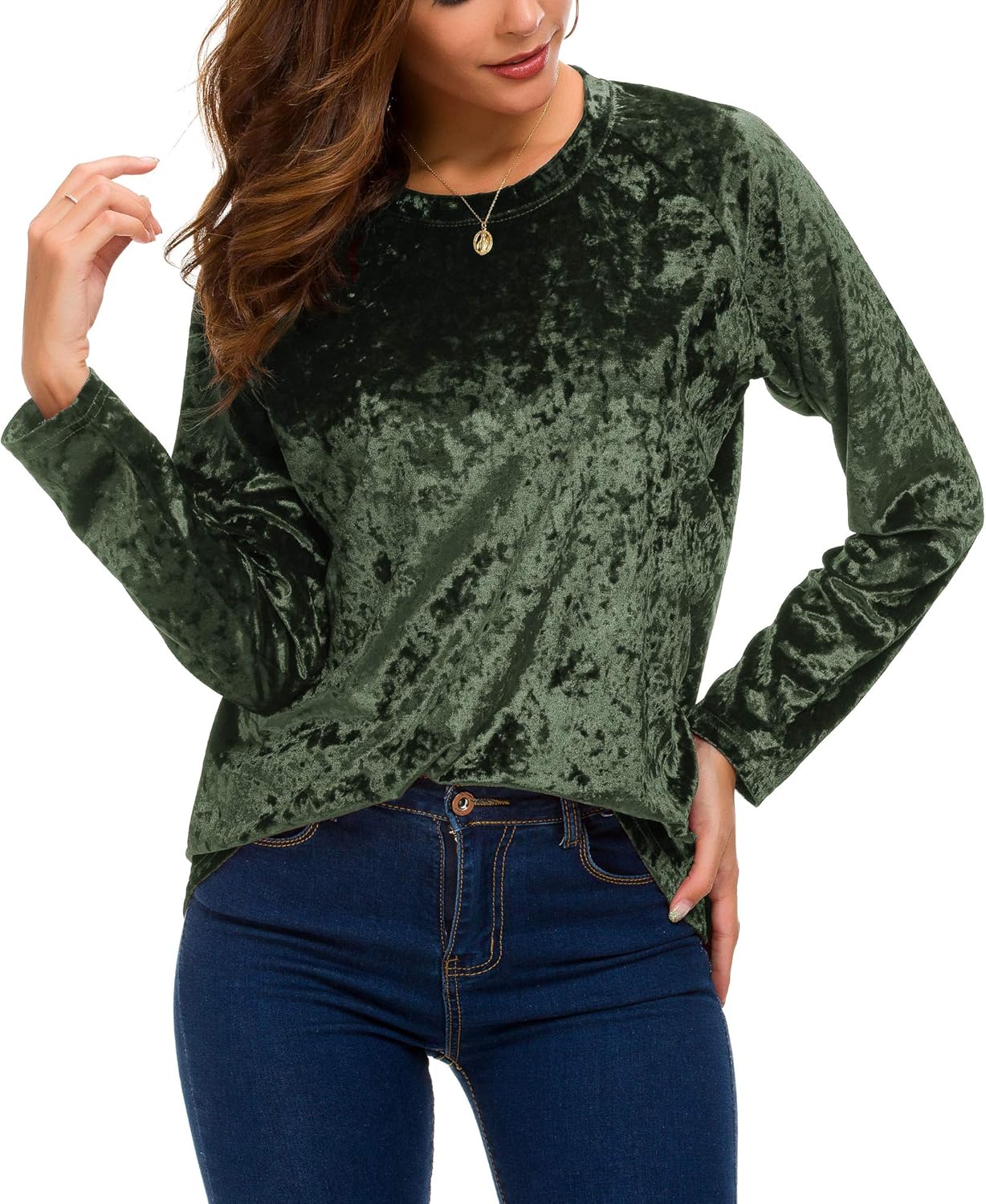 Urban CoCo Women's Vintage Velvet T-Shirt Casual Long Sleeve Top - Image 3
