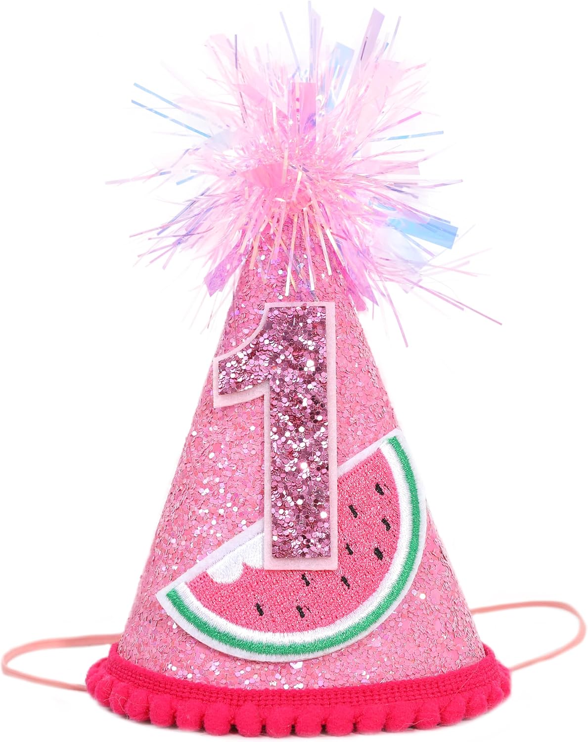 MADENG Watermelon 1st Birthday Decorations - One In A Melon Hat,Pink Glitter Cone Hat,Summer Fruit Party Photo Props,Sweet Watermelon First Party Crown