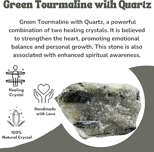 Miniatura 5 de Turmalina verde con cristales crudos de cuarzo y piedras curativas, rocas naturales para rodar y hacer tú mismo piedras y cristales crudos (2 piezas)