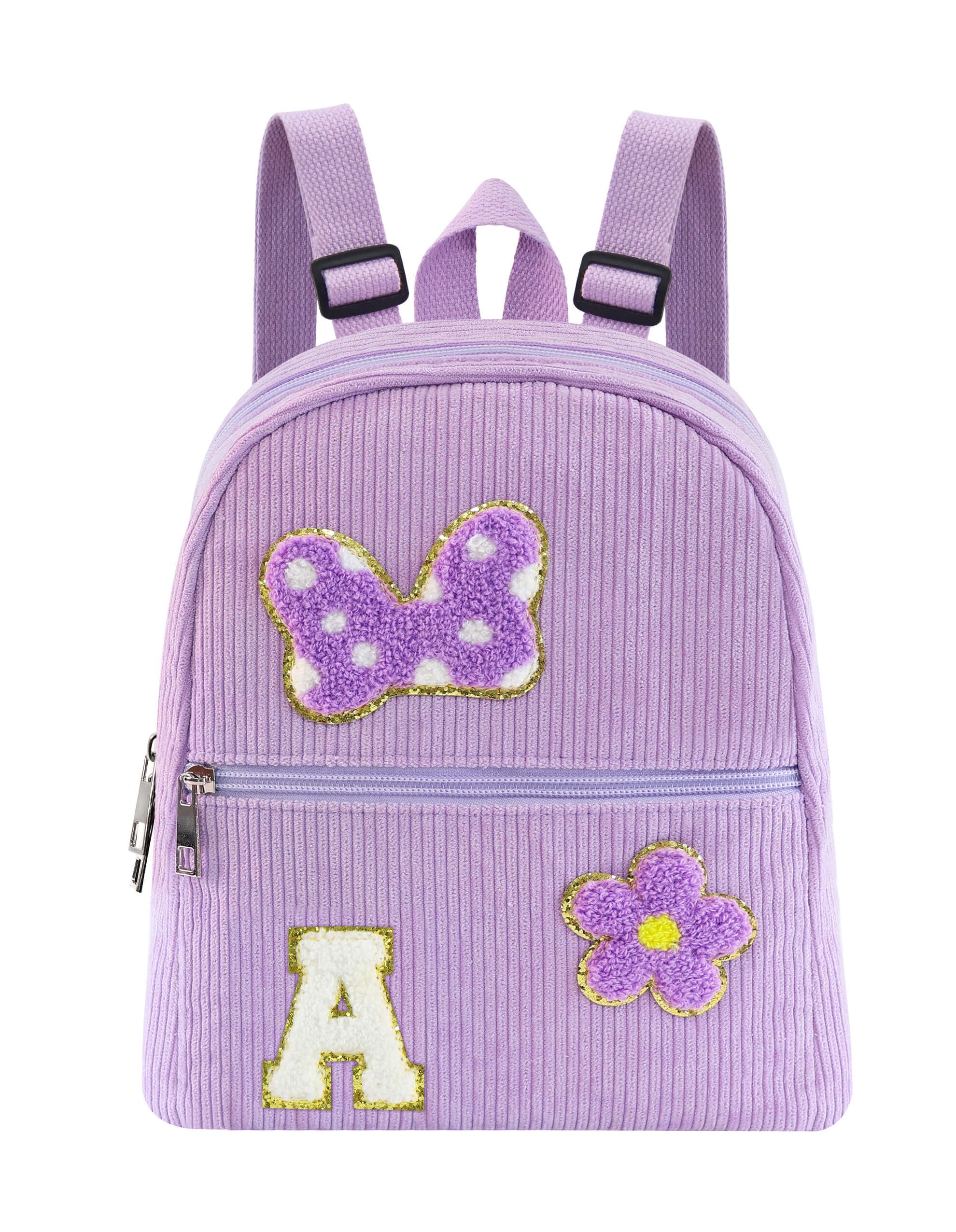 2 3 4 5 6 Year Old Girl Gifts Chenille Initial Mouse Bow Mini Backpack, Corduroy Toddler Backpacks Christmas Birthday Gifts for Girls 2-4 5-6, Purple
