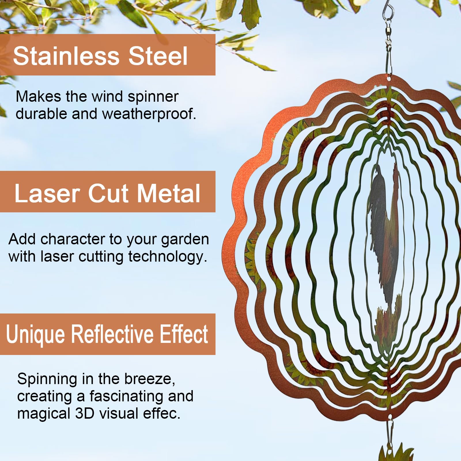 Chicken Wind Spinners,3D Rooster Stainless Steel Hanging Spinner,Garden Decorations, Wind Catchers Sculpture for Indoor, Outdoor Decor,Yard Art