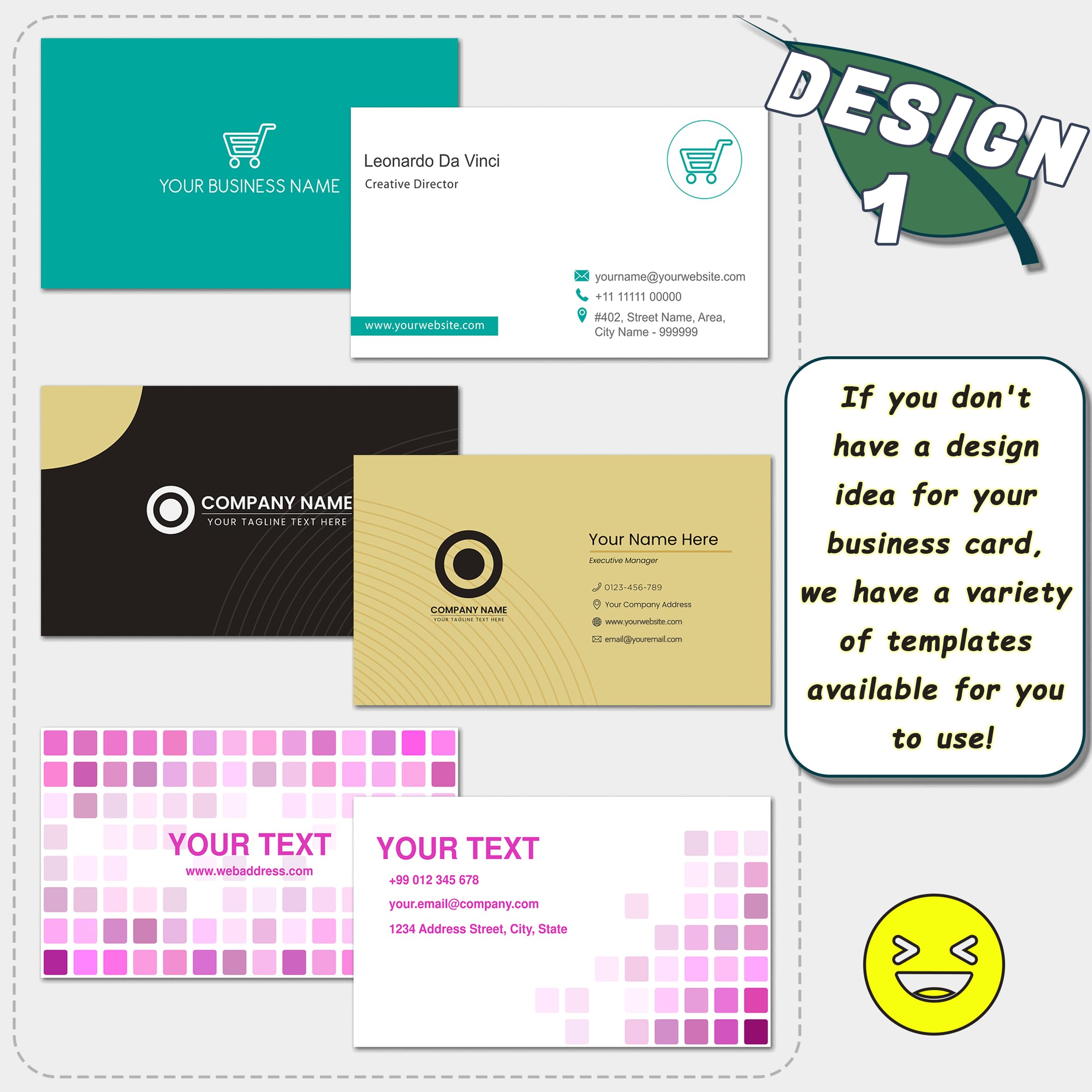 Visitenkarten Personalisiert, Visitenkarten "Frame", Doppelseitiges Design, Drucken Sie Ihr eigenes Logo/Foto/Informationen, Wasserdicht 9,0cmx5,4cm, Personalised Business Cards/Dankeskarten (1000)