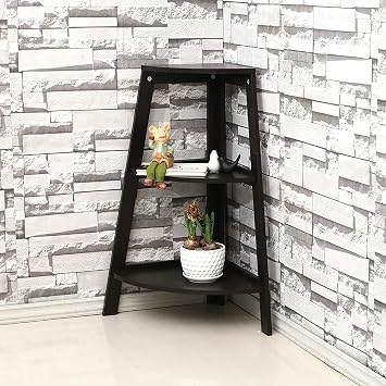 Corner Shelf, Tall Corner Shelves, Industrial Corner Bookshelf Bookcase Rustic Corner Ladder Stand Plant Stand for Living Room, Kitchen, Home Office ThreeFloors Black