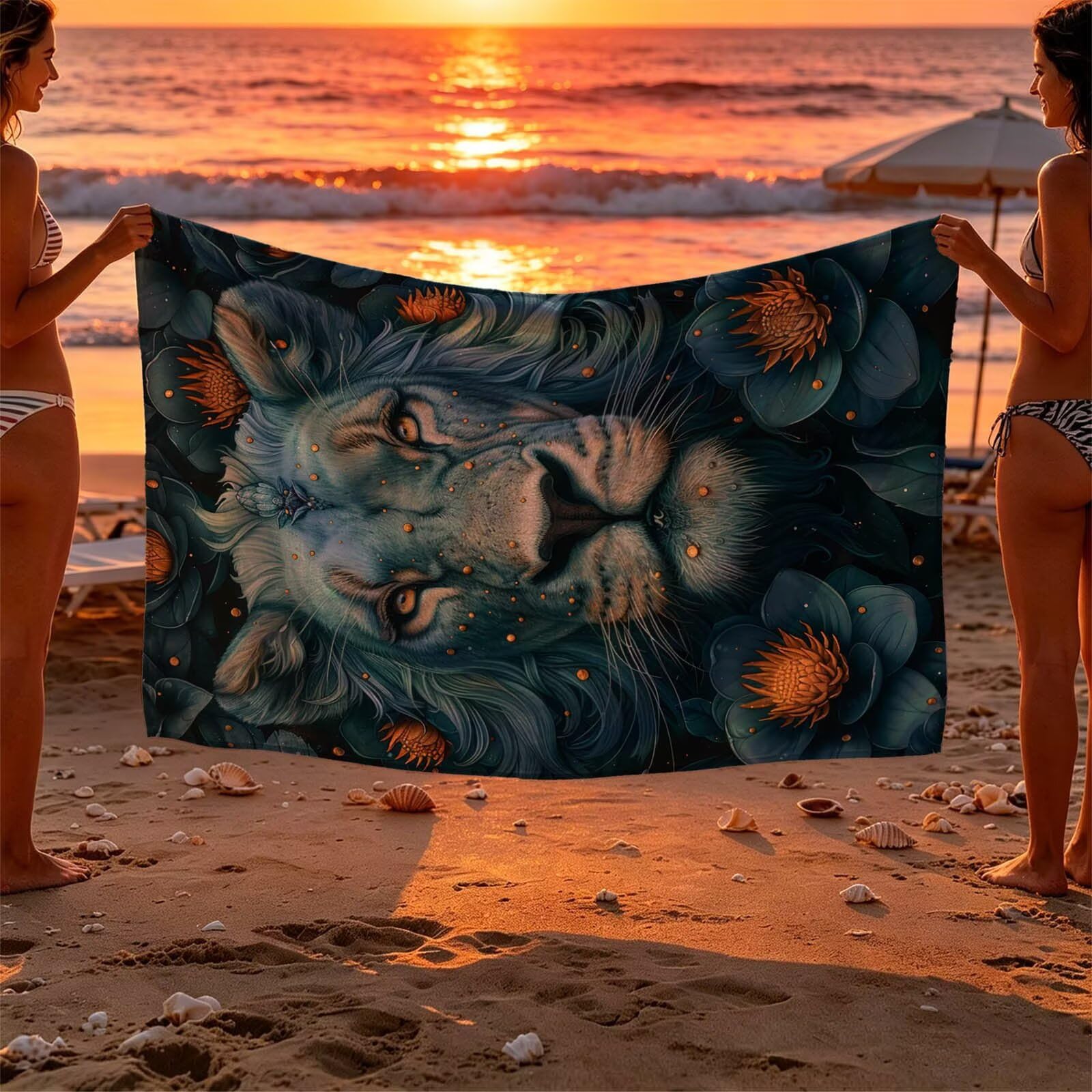León Toalla Playa 220 x 160 Resistente a la Arena Secado rápido Ligero, Toalla Playa Grande 160x220cm Suave Cómodo como Gym Yoga Sauna Toallas Baño Grandes Exterior Travel Essentials Animal XTLS-5429