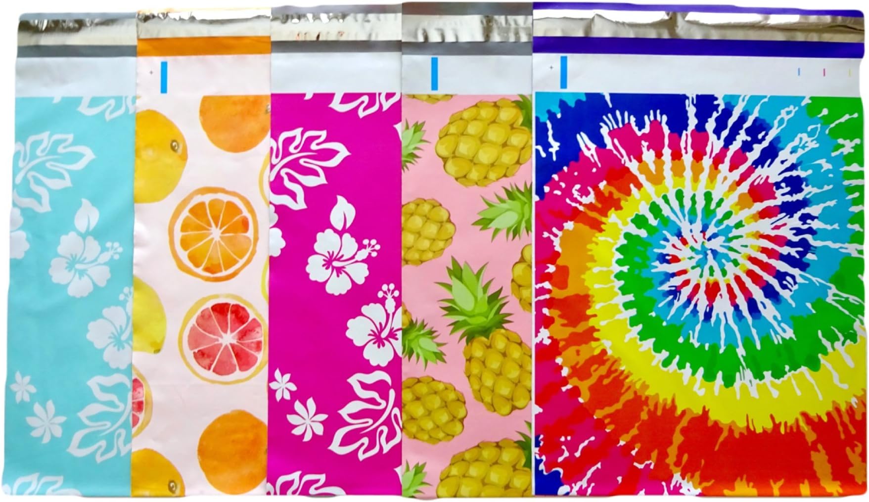 Designer Poly Mailers 10x13 : Mint Hawaiian, Citrus, Pink Hawaiian, Pineapple, Tie Dye ; Printed Self Sealing Shipping Poly Envelopes Bag Assorted (40 Mix Variety Pack #6)