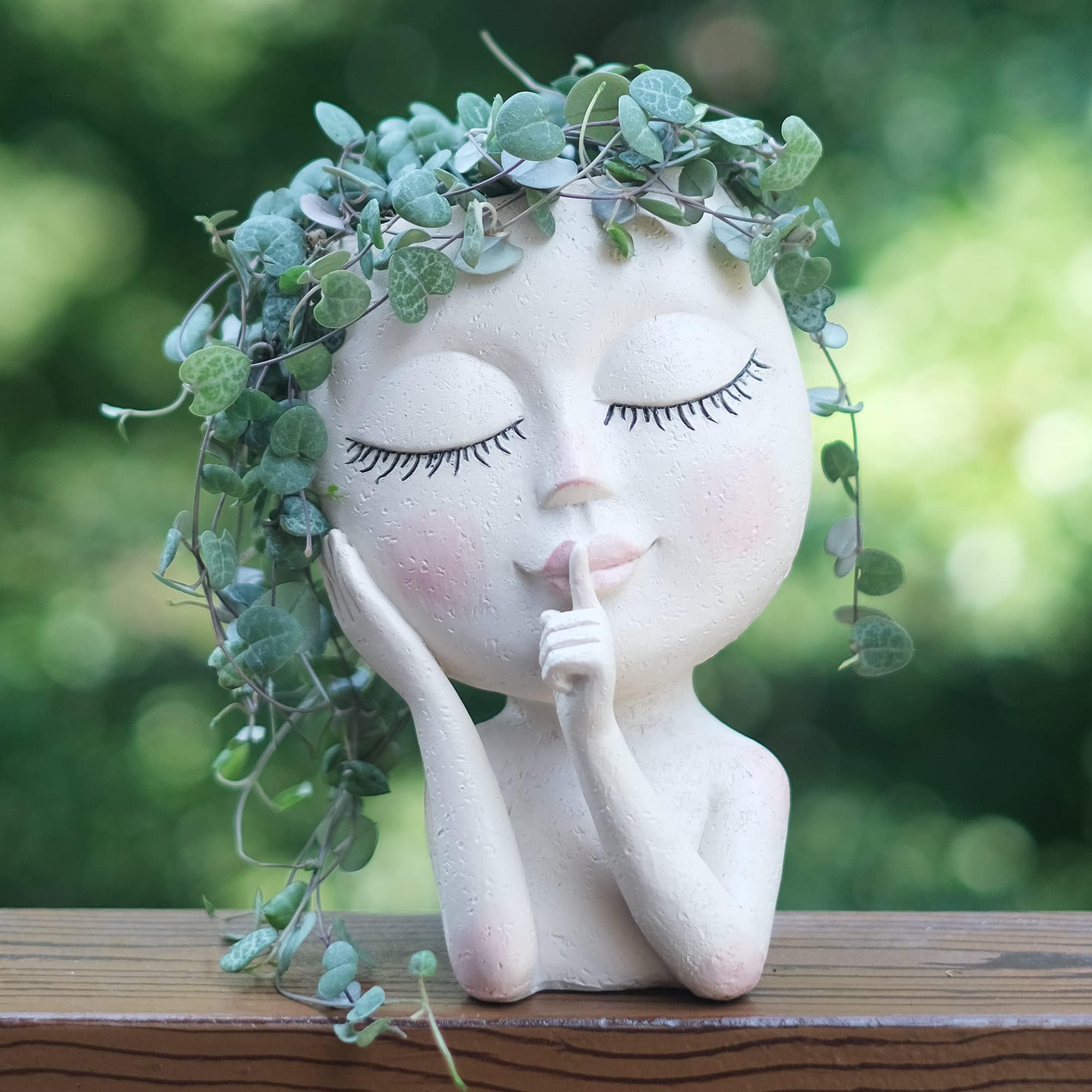SnugMakerFace Planter Pots Head/ Succulent Planters, Face Flower Pot Head Planter for Indoor Outdoor Plants with Drainage Hole Closed Eyes(Light)