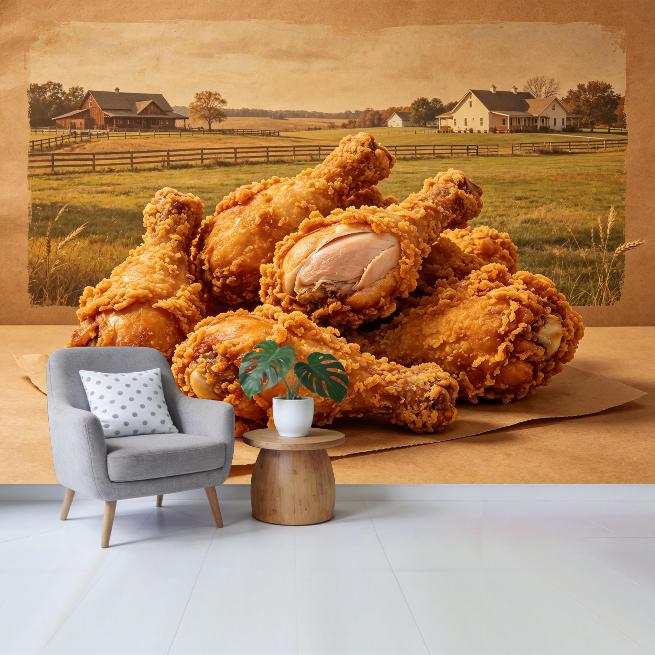 Custom Size Wall Mural Crispy Fried Chicken Farmhouse Landscape Vintage Style SelfAdhesive Wall Fabric Removable Wallpaper for Home Office Decor