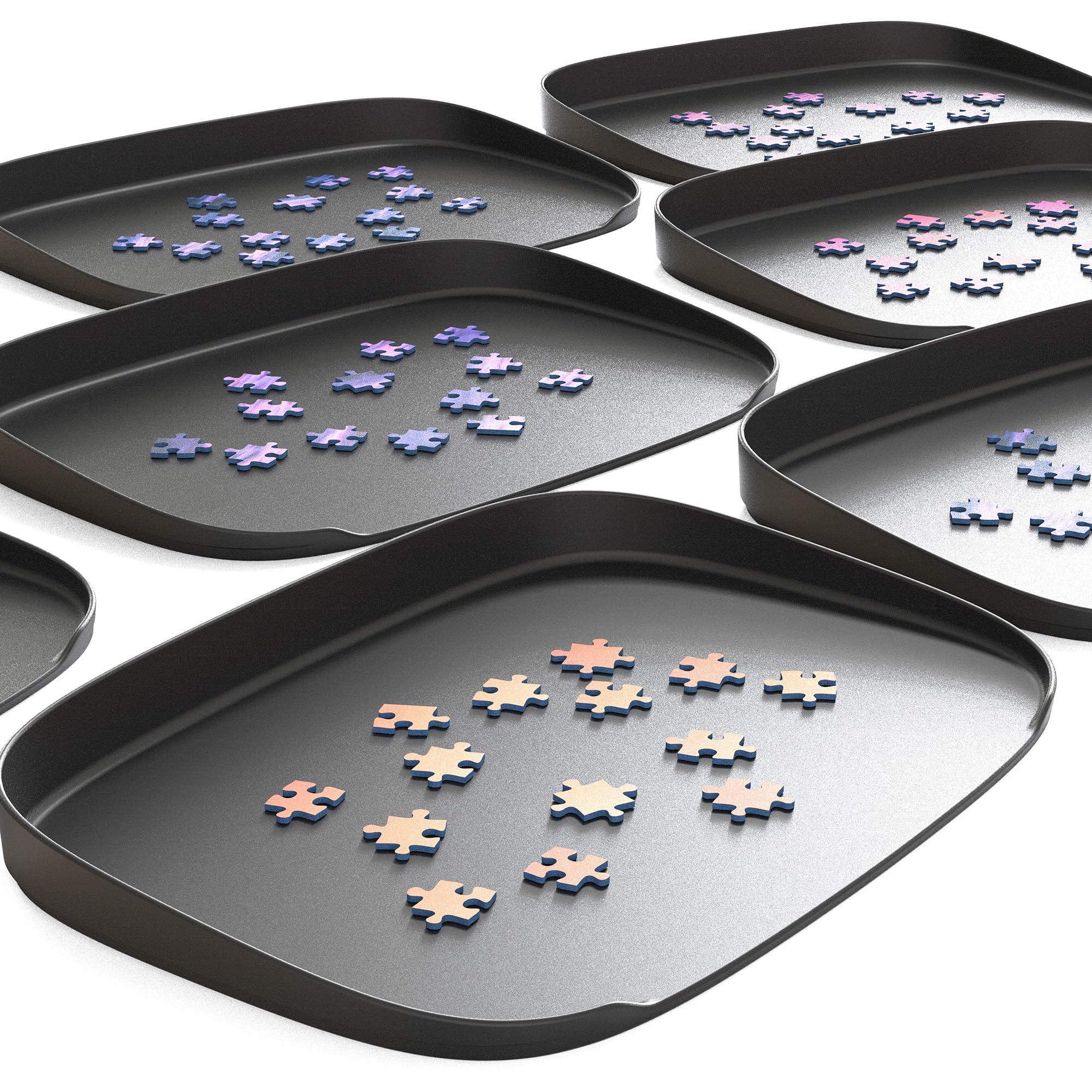 Puzzlup Stapelbare Puzzle Sortierschalen mit Box Anzeige auf Deckel – Set aus 6 Schalen – Bis zu 1500 Teile – Premium Puzzle Sortierer mit Offene Kanten Design