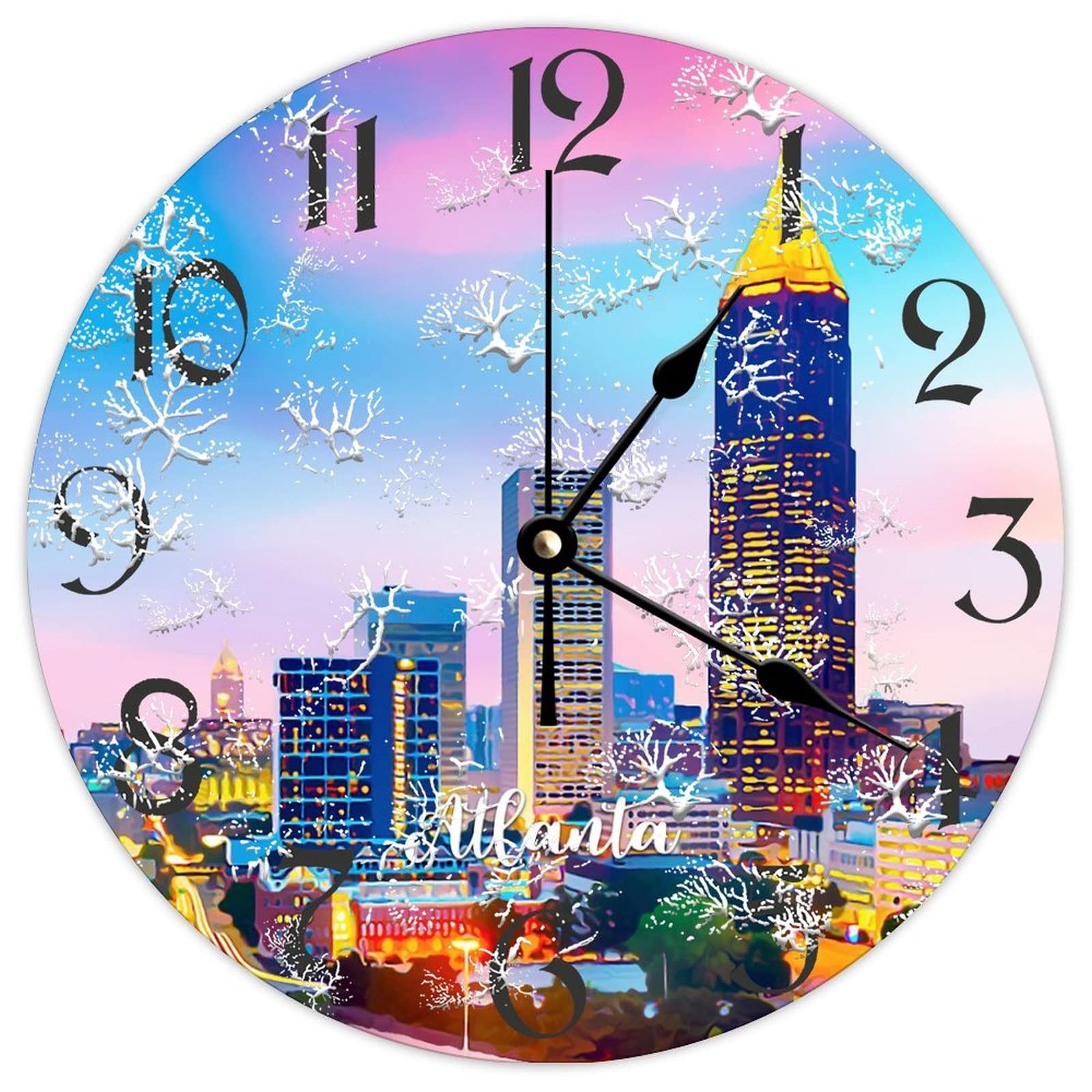 Horloge ronde en bois rustique Atlanta City haut de gamme