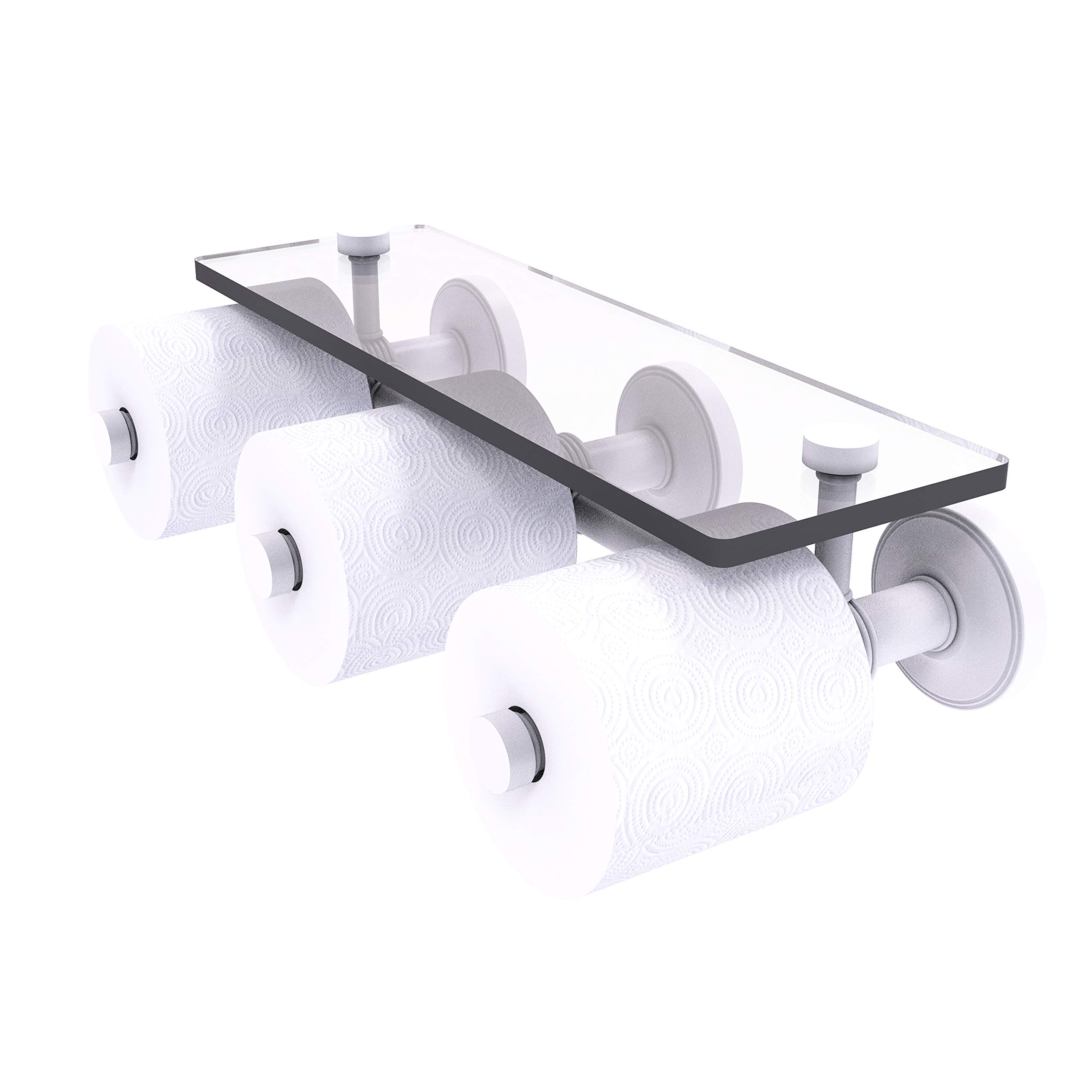 Allied Precision Industries Prestige Regal Collection Horizontal Reserve 3 Roll Toilet Paper Holder with Glass Shelf - Matte White