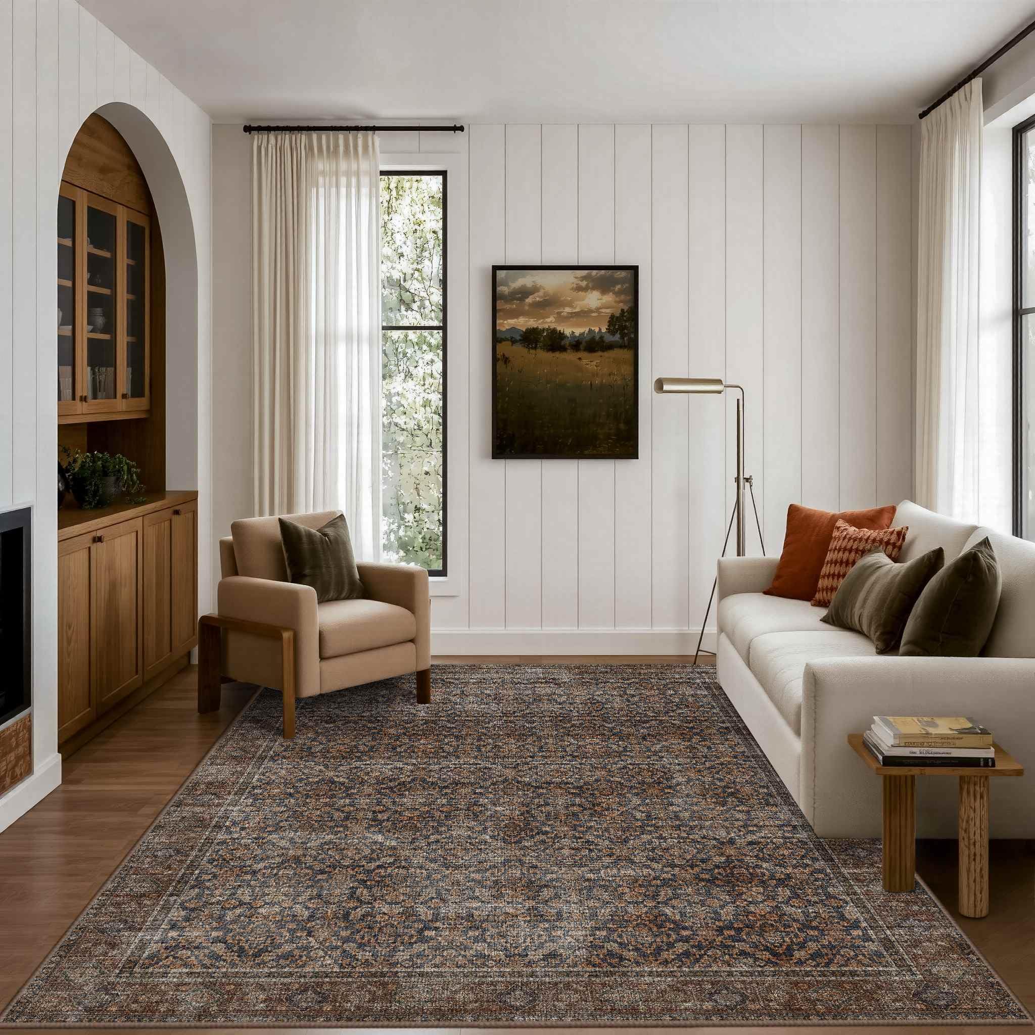 Latte&Fog 5x7 Area Rugs for Living Room, Vintage Taupe Brown Washable Rug, Boho Floral Non Slip Low Pile Carpet for Indoor Bedroom, Dining Room,