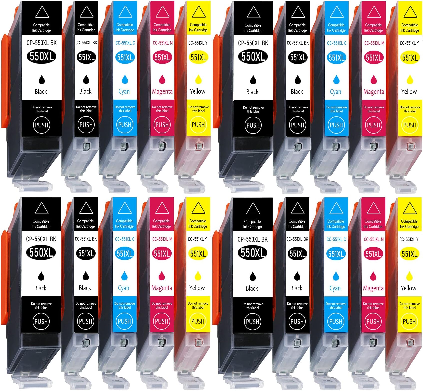 20 CC Series Printer Ink Cartridges for Canon PGI550 With chip and level indicator for Canon Pixma IP7200, IP7250, MG5600 MG5400, MG5500, MG5550, MG5650, MG5655 Compatible With PGI550BK CLI551BK/CLI551 °C/CLI551 M/CLI551Y