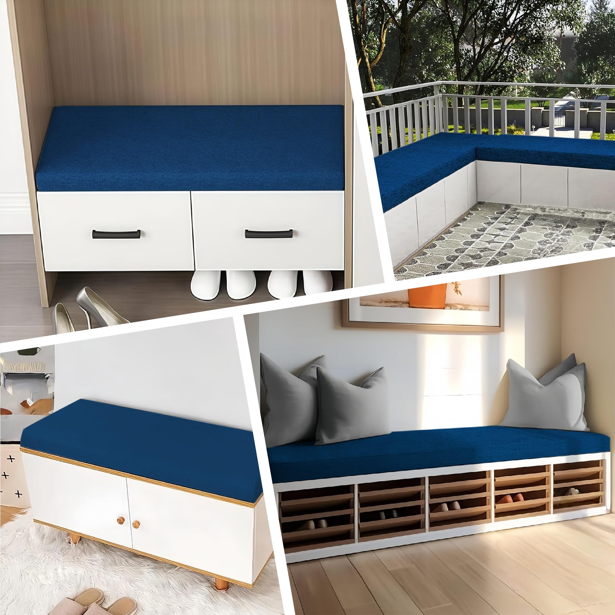 Cuscini per Panca Personalizzati 58 x 110 cm con Fondo Antiscivolo Cuscini per Panche da Giardino Patio Fodera Lavabile Davanzale Della Finest, Blu