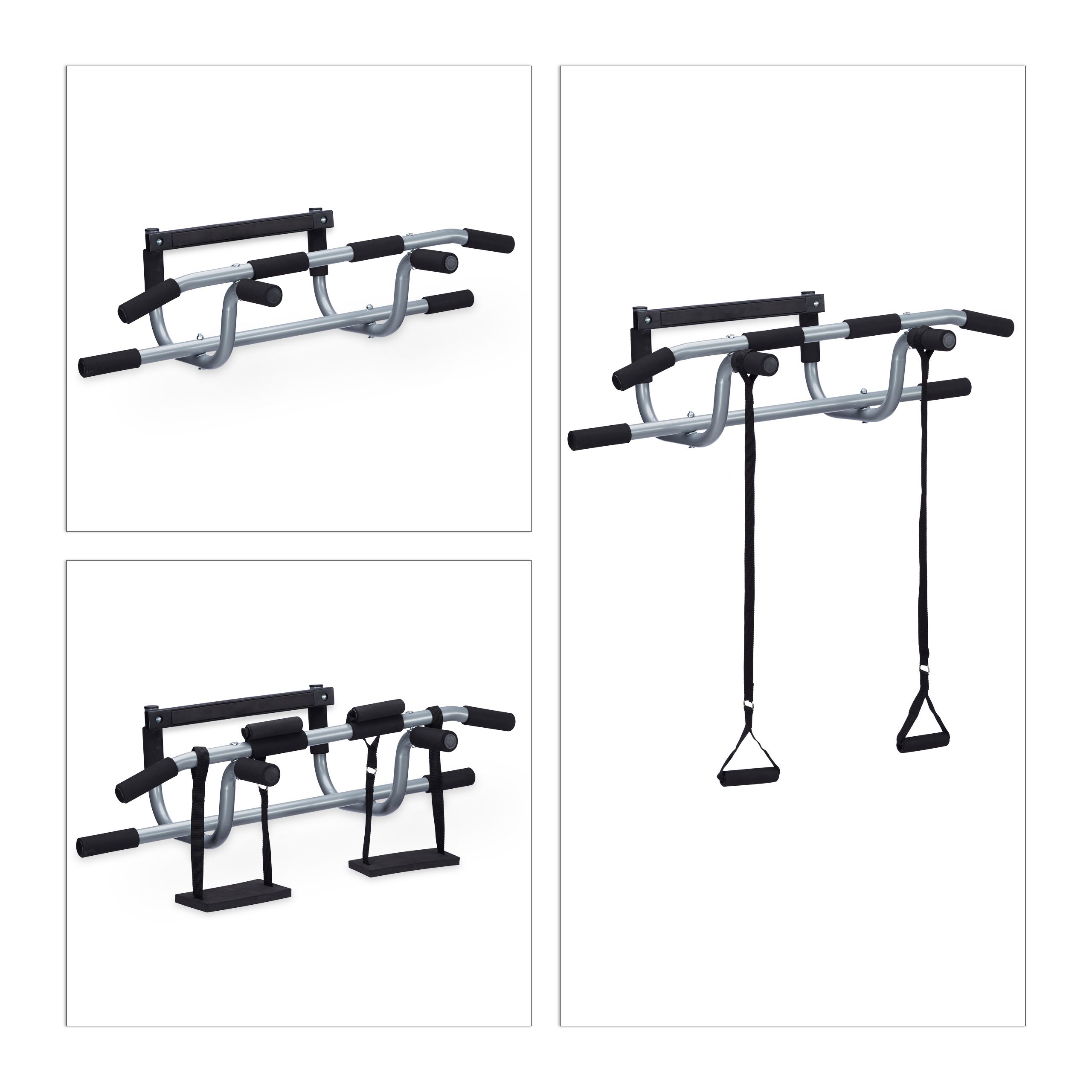 Relaxdays Sbarra Porta, 2 Pezzi, 100 x 92 x 52 cm (a x l x p), Manico Imbottito, Senza Viti, Home Trainer, Argento/Nero