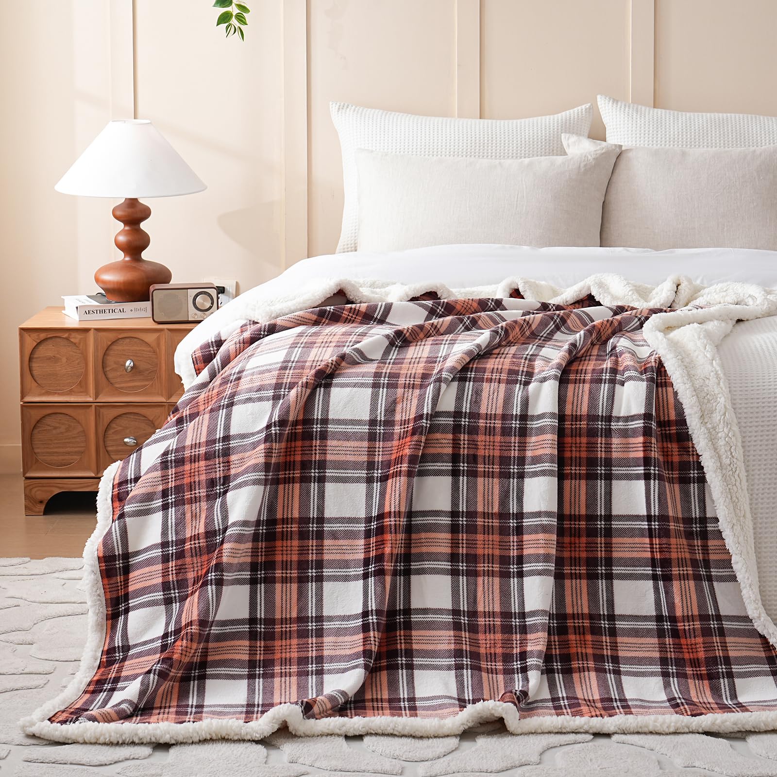 Blanket for Women, Flannel Cozy Soft Blanket for Bed Fleece (Orange-2, 80"*90")