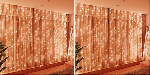 Miniatura 16 de HXWEIYE 300 luces LED de cortina de hadas, 9.8 x 9.8 pies, enchufe USB, 8 modos de luces colgantes de Navidad con control remoto para dormitorio