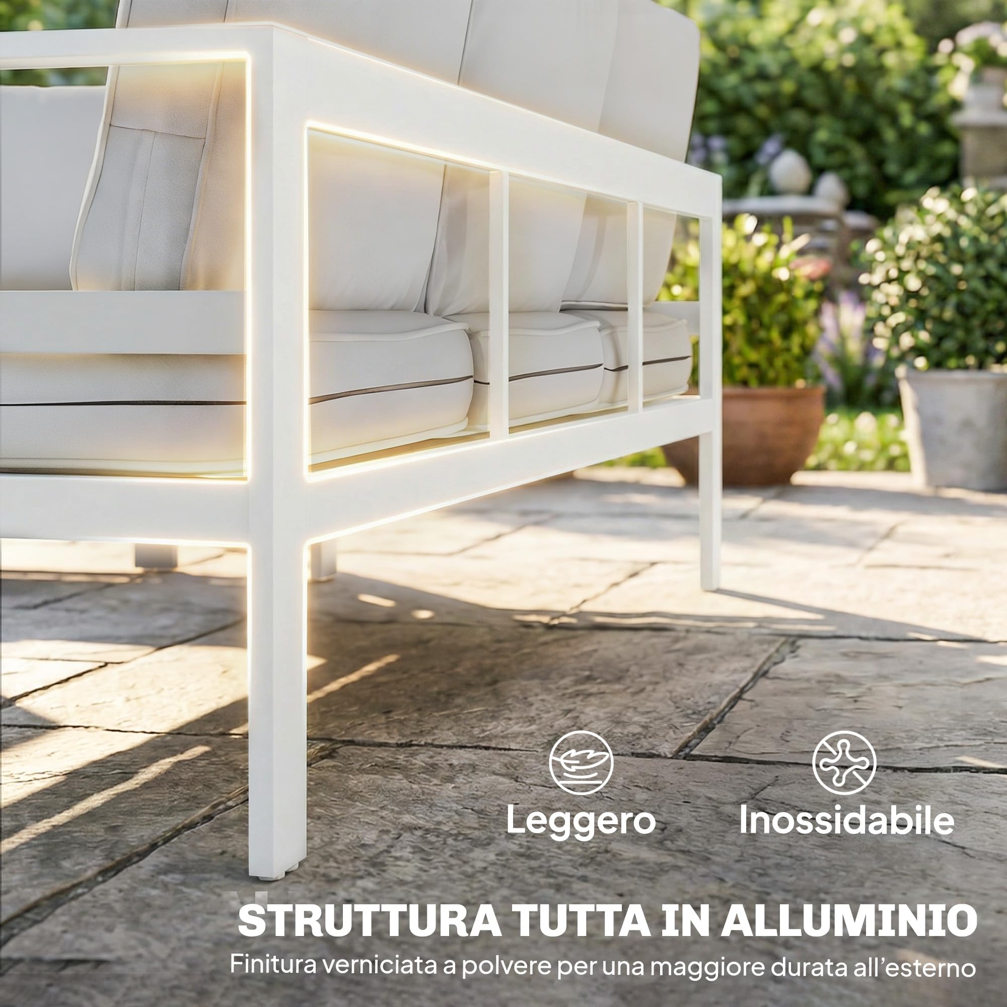 Outsunny Set Salotto da Giardino 5 Pezzi in Alluminio Divano Bianco