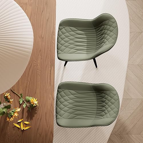 Miniatura 9 de YOUNIKE Juego de 2 sillas de comedor tapizadas de piel sintética con patas de metal, respaldo ergonómico sin brazos, sillas modernas de mediados de