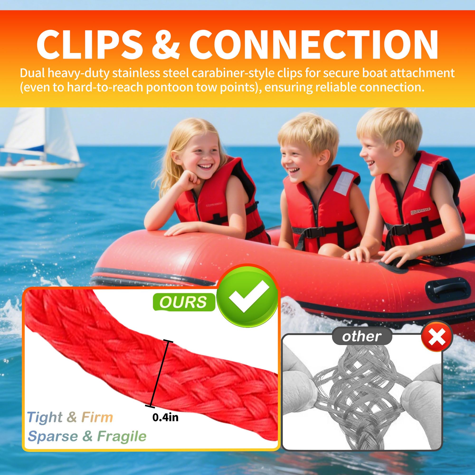 Corde de remorquage flottante robuste avec boule flottante – Harnais de remorquage pour sports nautiques de qualité supérieure pour tubes de remorquage, skis nautiques et wakeboards