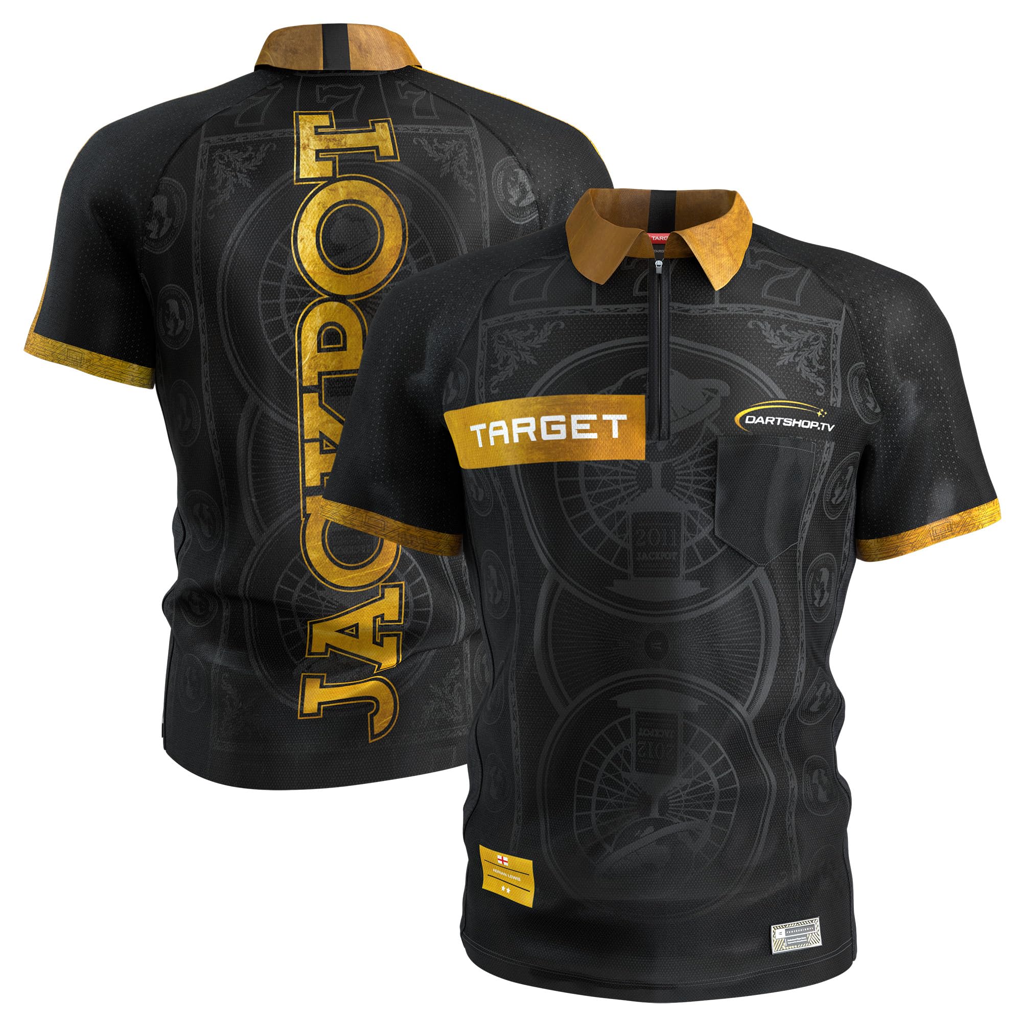 Target Darts Adrian Lewis Dart-Shirt 2025 | Dart-Shirt für Herren, Erwachsene kühl kragenlos Dart-Oberteil, Dartscheiben Herren-Oberteil, The Jackpot“ Player-Edition-T-Shirt – S/M/L/XL/2XL/3XL/4XL