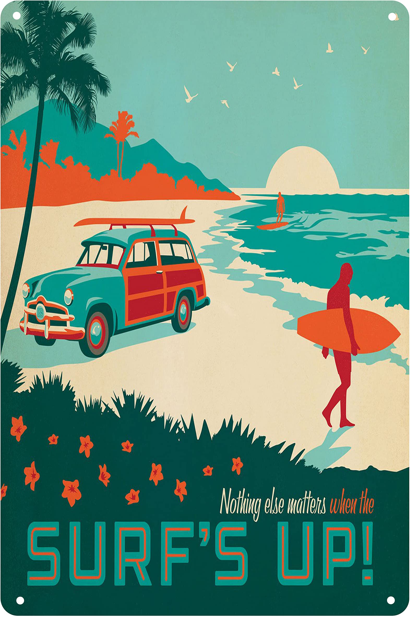 MILANDA Nothing Else Matters When The Surf's Up Metal Tin Sign Beach Signs Surfboard Decor for Home Bar Cafe Garage Club 8x12 Inch