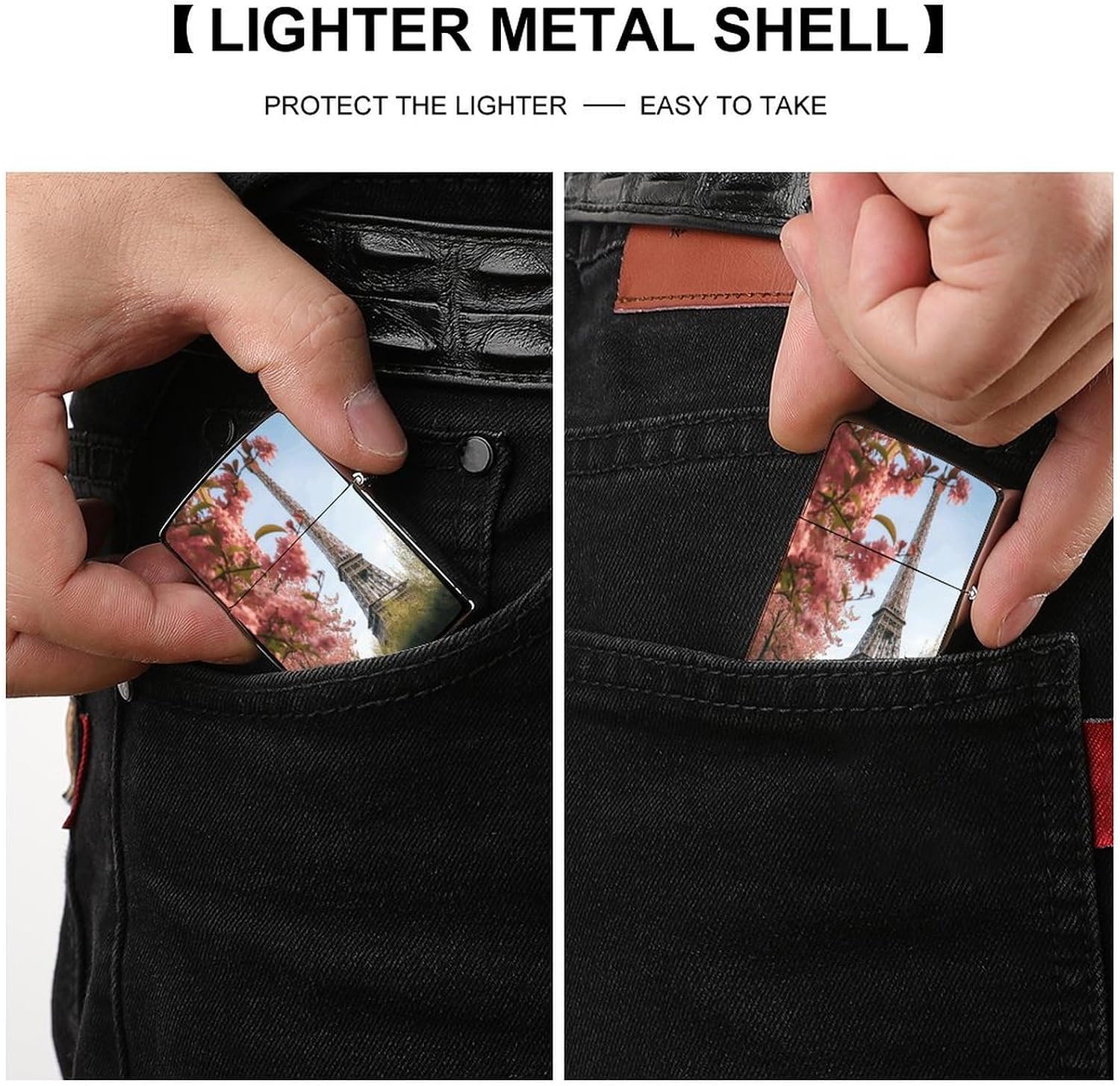 Paris Eiffel Tower Flower Metal Lighter Case Cover Lighter Sleeve