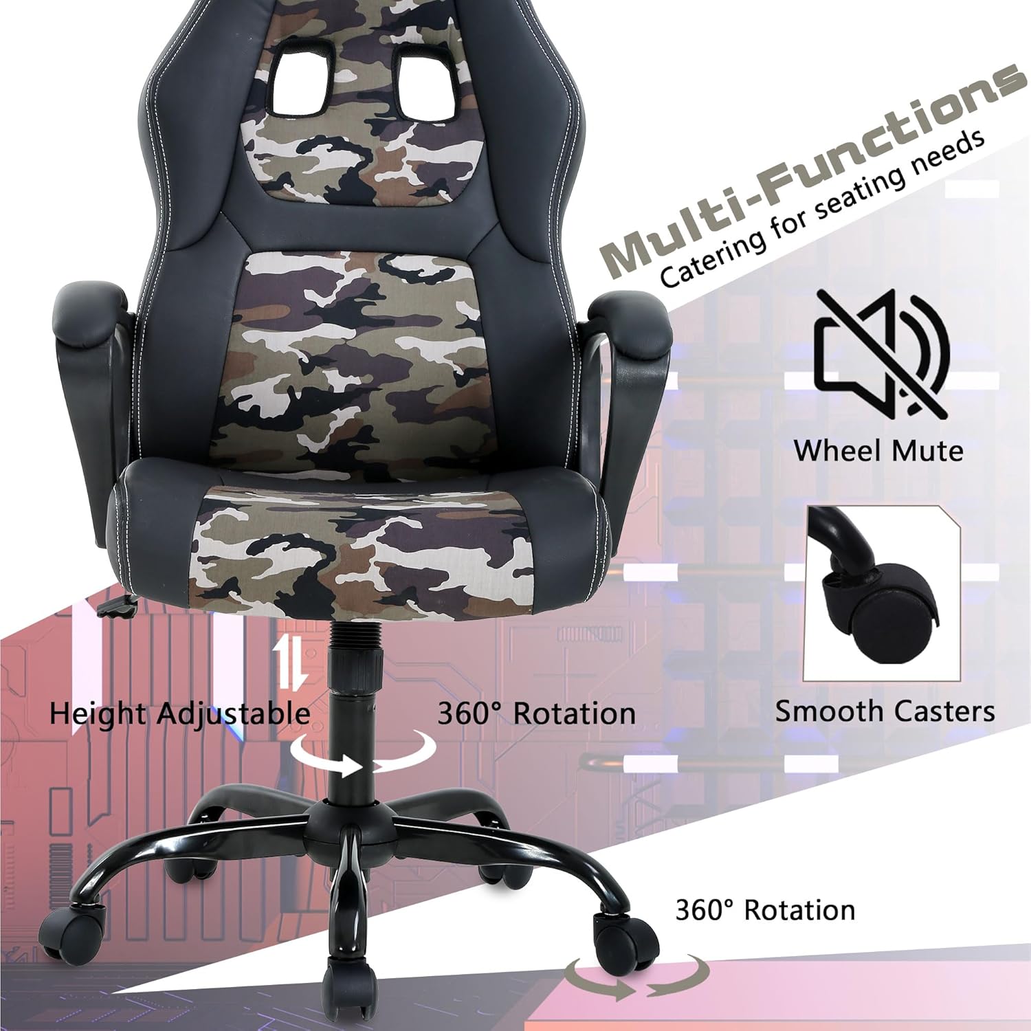 MKDLUFEI Video Game Chair,Ergonomic Office Chair Desk Chair and Lumbar Support, PU Leather Recliner with Headrest,Height Adjustable Computer Chair for Adults