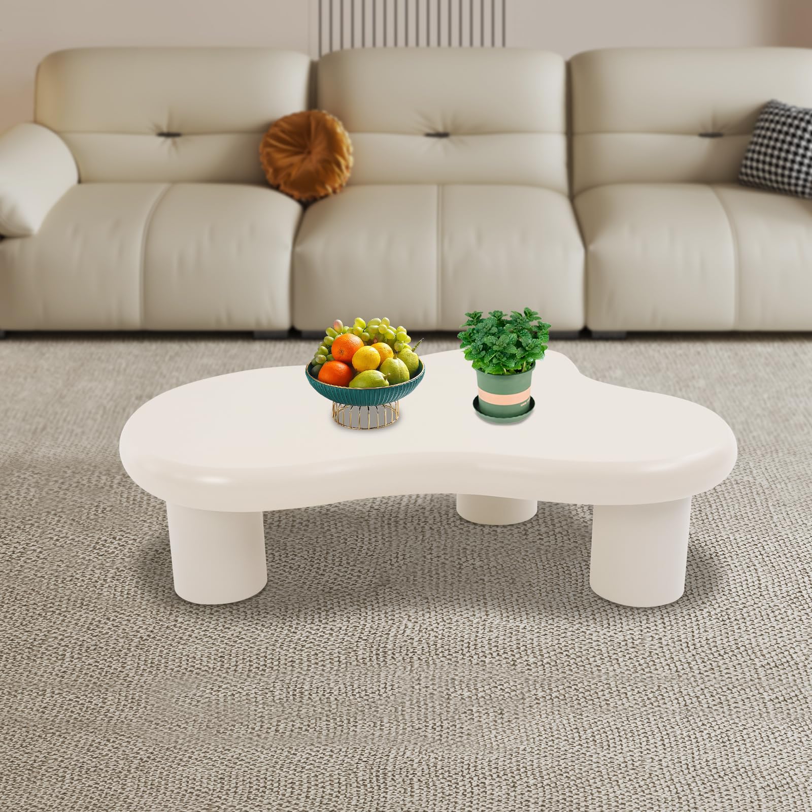 Tavolino moderno a forma di nuvola, bianco a forma di nuvola, 100 x 70 cm, elegante tavolino con 3 gambe per soggiorno e divano