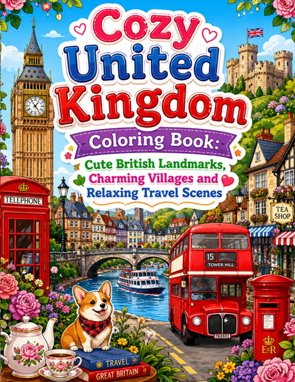 Cozy United Kingdom Coloring Book: Cute British Landmarks, Charming Villages and Relaxing Travel Scenes: Relaxing Travel Adventures with Charming ... Time Scenes and Beautiful Countryside Escapes
