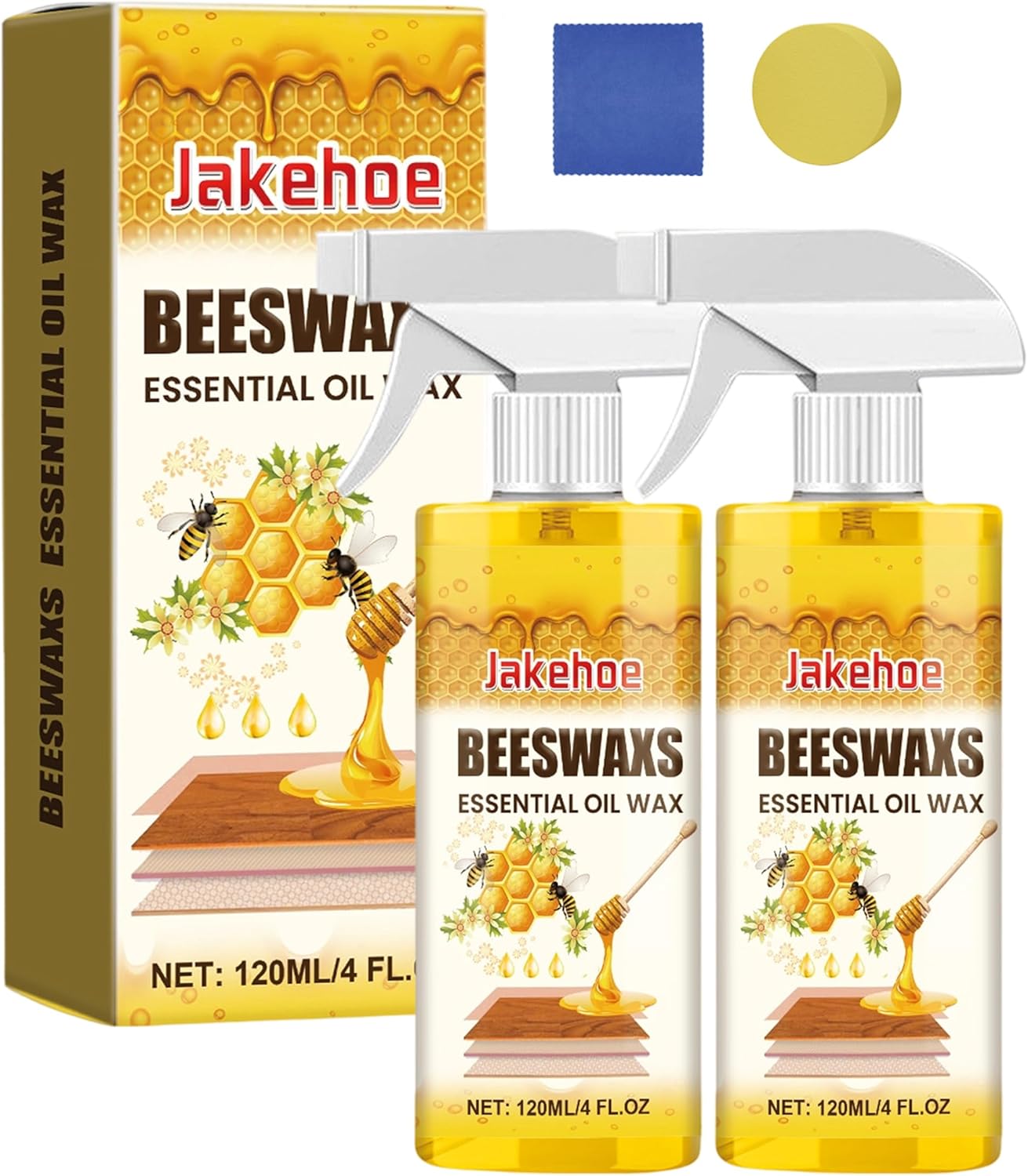 Beeswax Wood Polish, Natural Beeswax Spray for Dull Furniture Care, Cleans, Polishes, Protects, Non-Greasy Wood Cleaner for Furniture, Floors (2PCS*120ML)